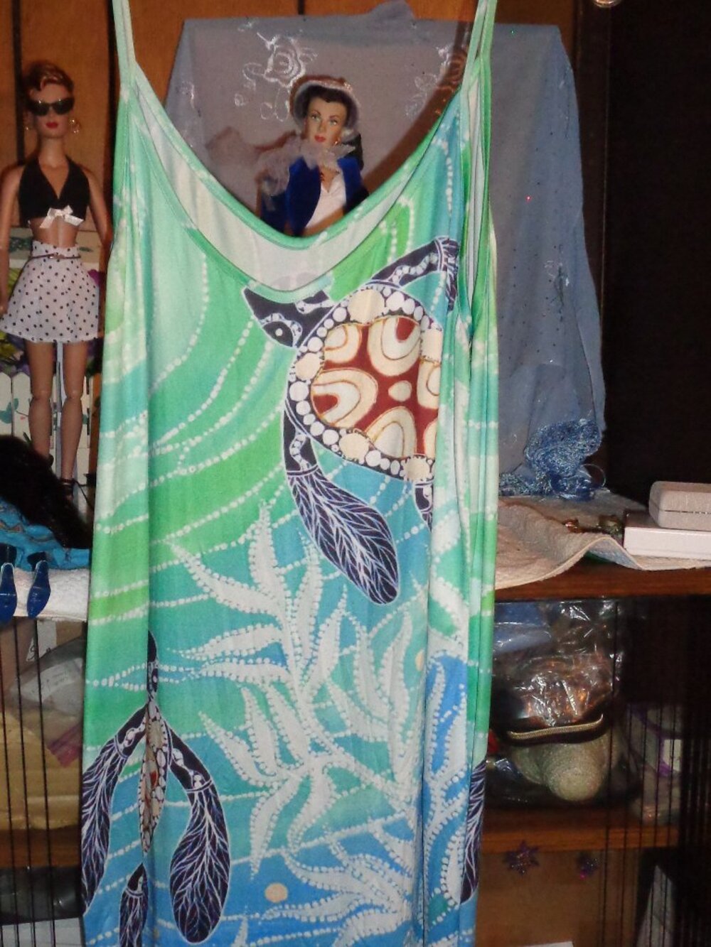 RARE-MINT BEAUTIFUL SEA TURTLE HAWAIIAN FULL LENGTH SUMMER DRESS-